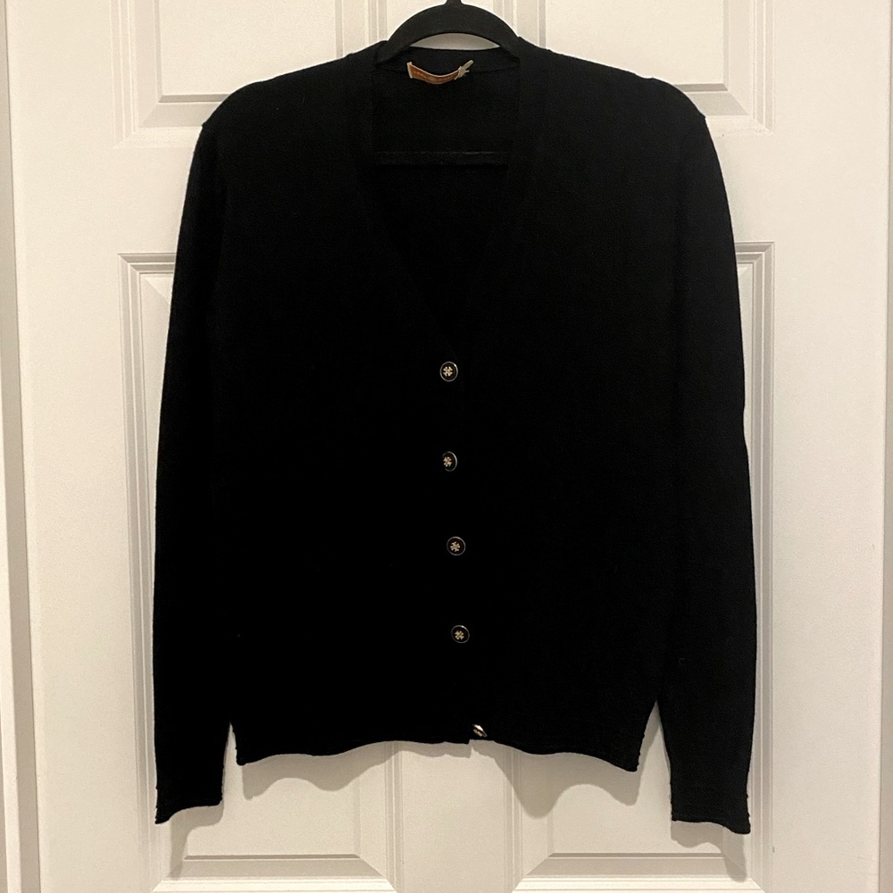 Tory Burch classic cardigan with TB gold and black buttons